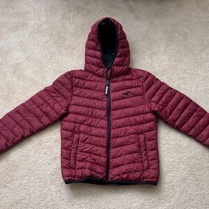 Hollister Maroon Hooded Puffer Jacket